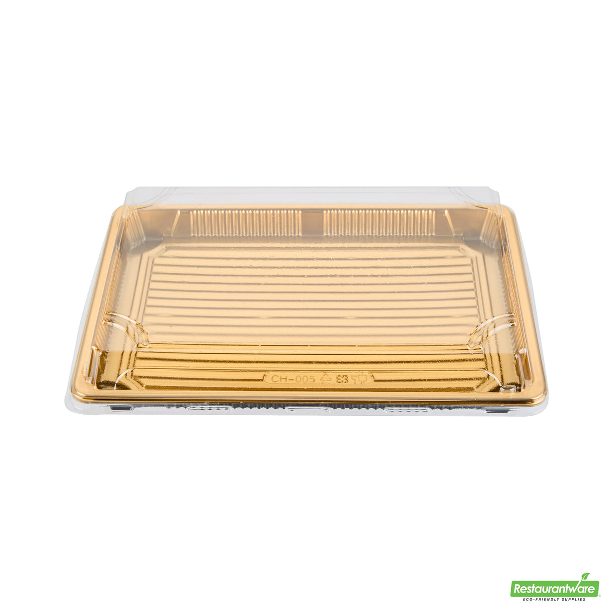 Trays, Take-Out Sushi, Roku 10 x 7.25 x 1.75 Inch, Plastic, Gold, Rectangular, includes Clear Lid,100 - 2 PIECE