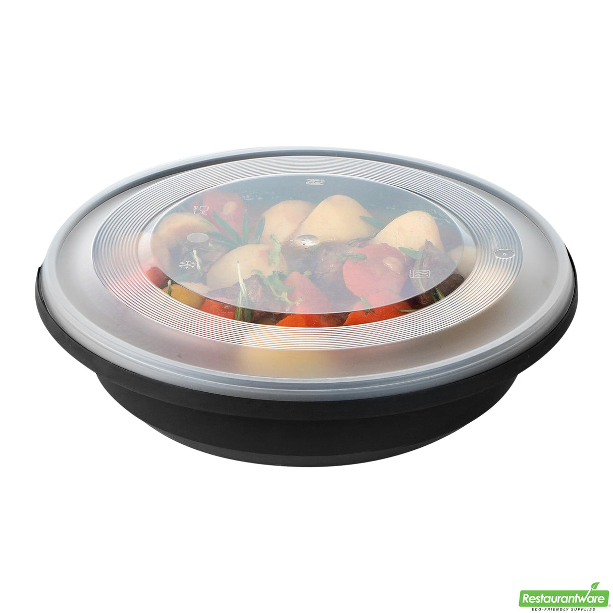 Bowls, Serving, Cater Tek 58 Ounce, Microwavable Plastic, Black, 8 x 8 x 3.75 Inch, includes Clear Lid, Round,25 - 2 PIECE