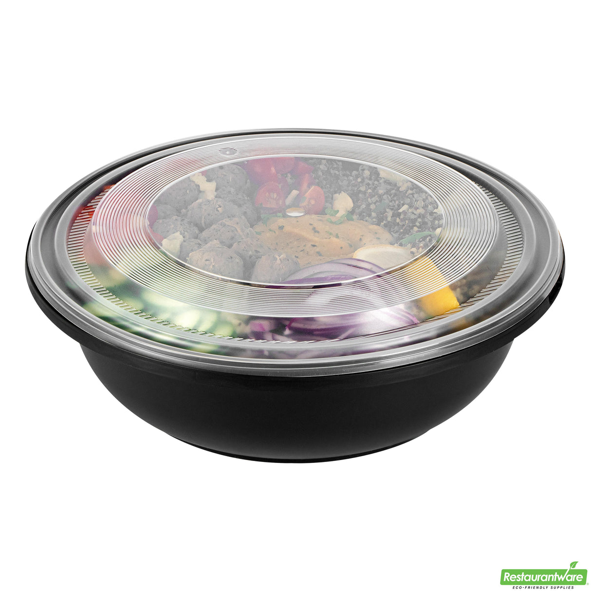 Bowls, Serving, Cater Tek 142 Ounce, Microwavable Plastic, Black, 11.75 x 11.75 x 4 Inch, includes Clear Lid, Round,25 - 2 PIECE