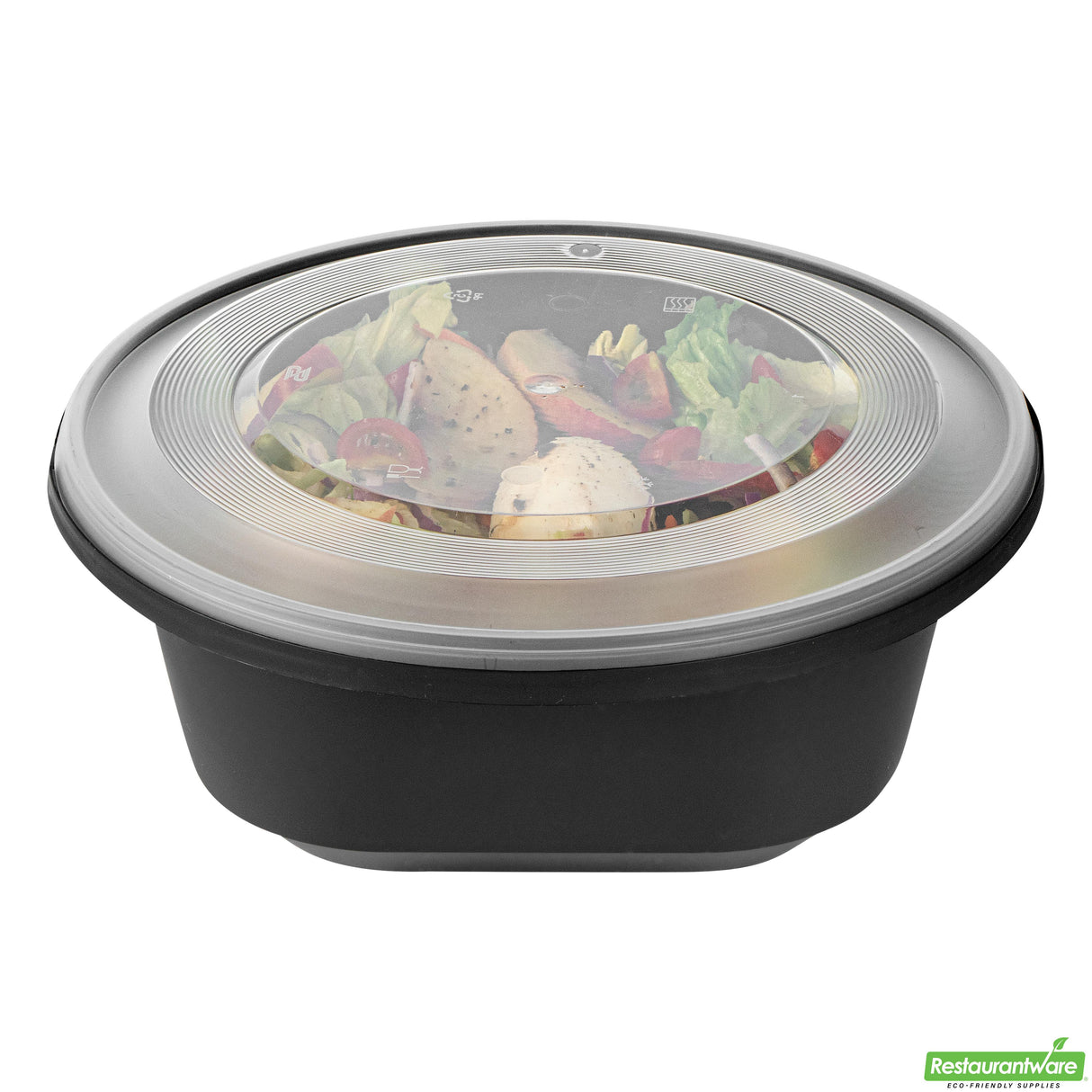 Bowls, Serving, Cater Tek 85 Ounce, Microwavable Plastic, Black, 9.75 x 9.75 x 3.75 Inch, includes Clear Lid, Round,25 - 2 PIECE
