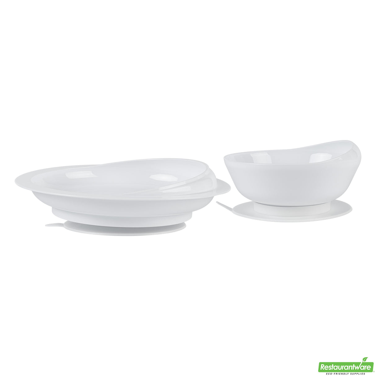 Dinnerware Sets, Scoop Bowl & Plate, Adapt Tek Plastic, White, Suction Base,20 - 2 PIECE