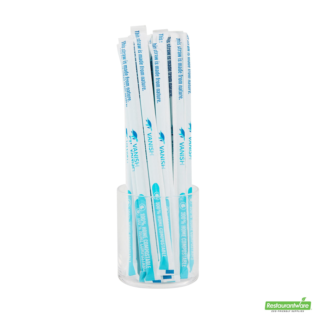 Straws, Vanish, Plastic, Blue, 8.25 Inch, Wrapped, PHA,10 - 100 COUNT
