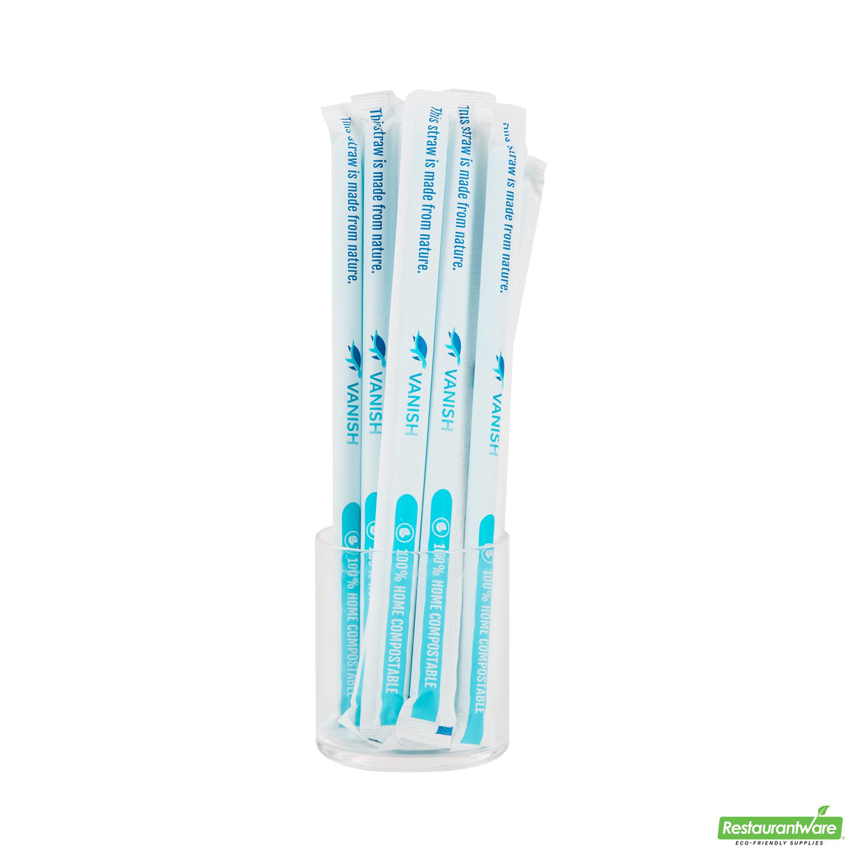 Straws, Vanish, Plastic, Blue, 9 Inch, Wrapped, PHA,10 - 100 COUNT
