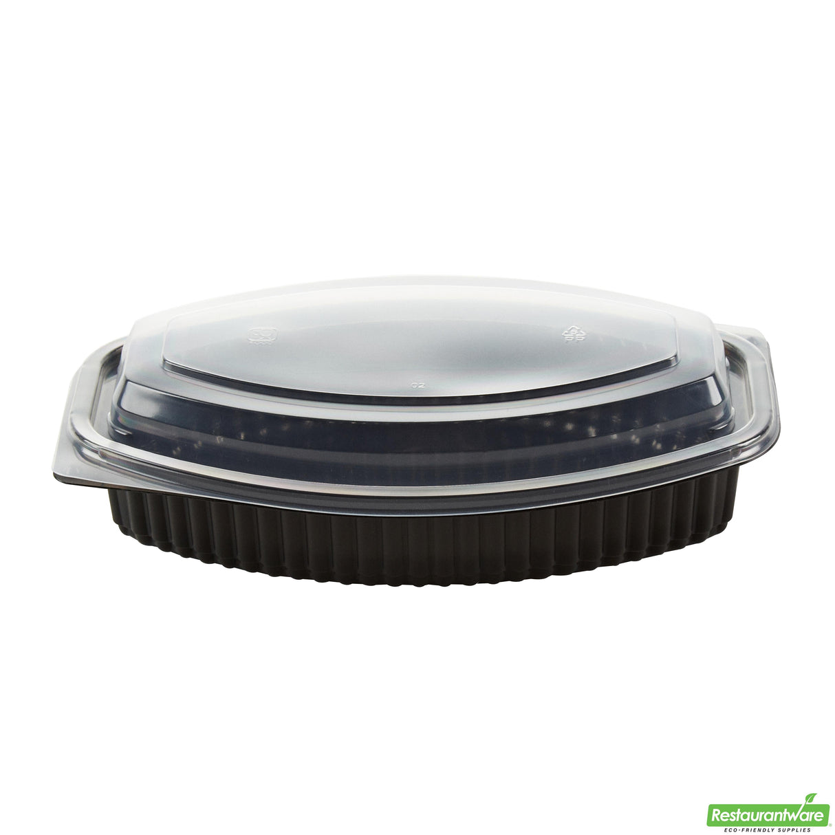Containers, Food, RW Base 24 Ounce, Microwavable Plastic, Black, 9.25 x 5.75 x 2.50 Inch, Oval, Includes Clear Lid,2 - 50 COUNT