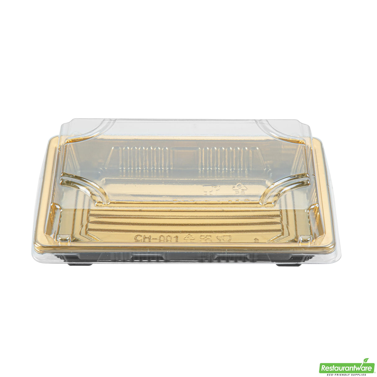 Trays, Take-Out Sushi, Roku 6.50 x 4.25 x 1.50 Inch, Plastic, Gold, Rectangular, includes Clear Lid,100 - 2 PIECE