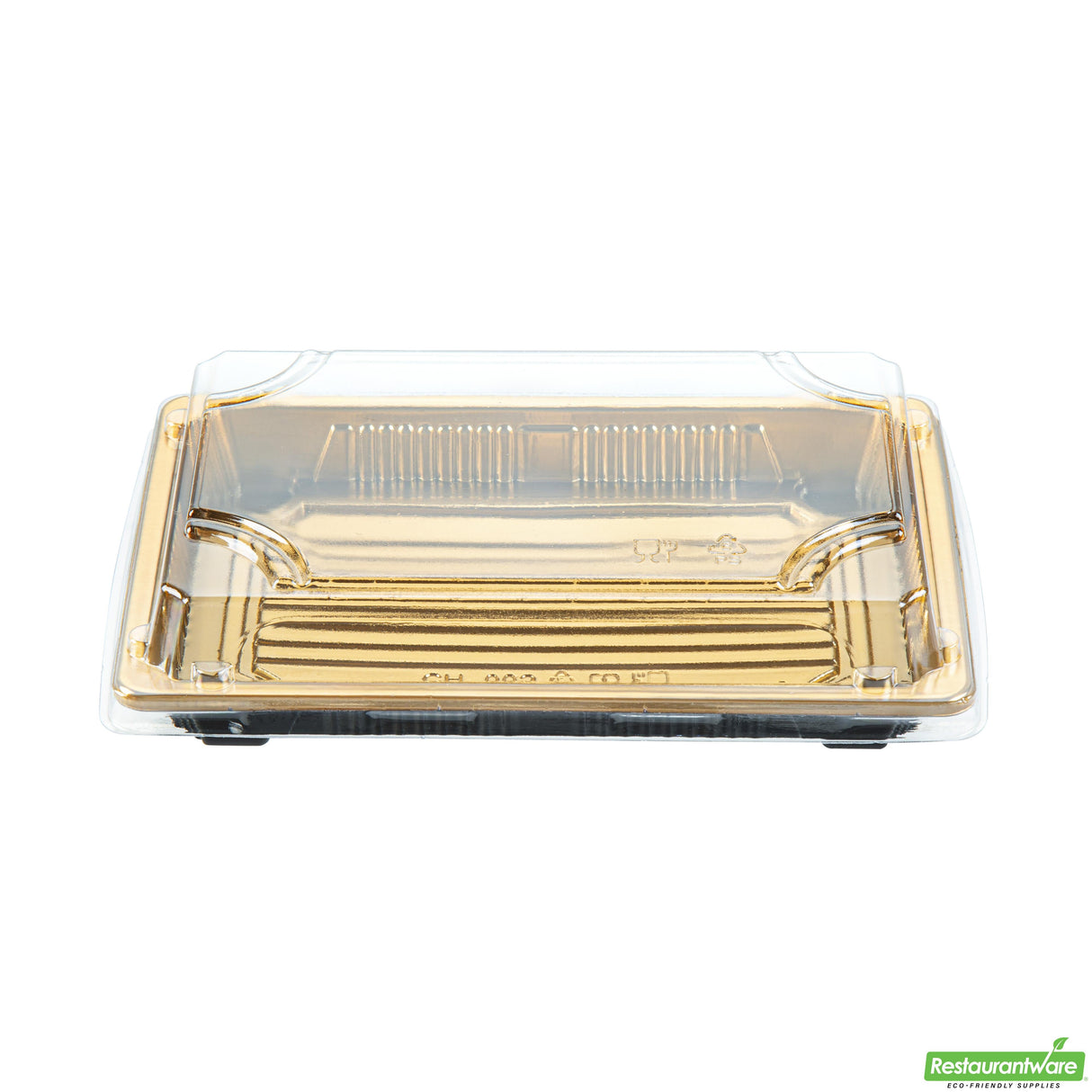 Trays, Take-Out Sushi, Roku 7 x 5 x 1.50 Inch, Plastic, Gold, Rectangular, includes Clear Lid,100 - 2 PIECE