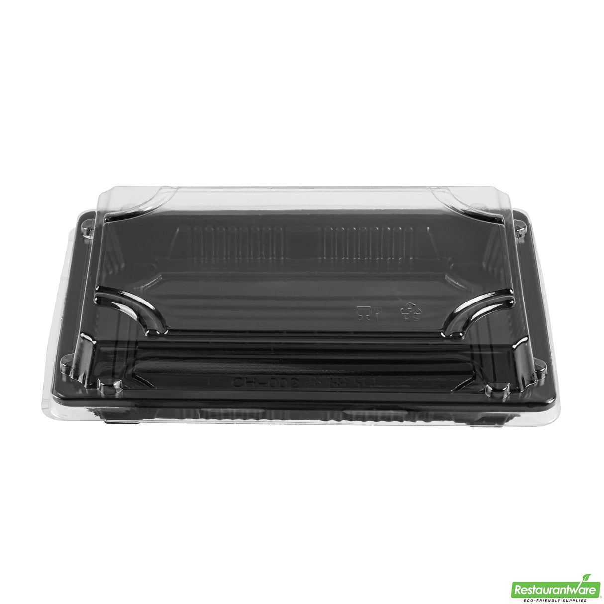 Trays, Take-Out Sushi, Roku 7 x 5 x 1.50 Inch, Plastic, Black, Rectangular, includes Clear Lid,100 - 2 PIECE