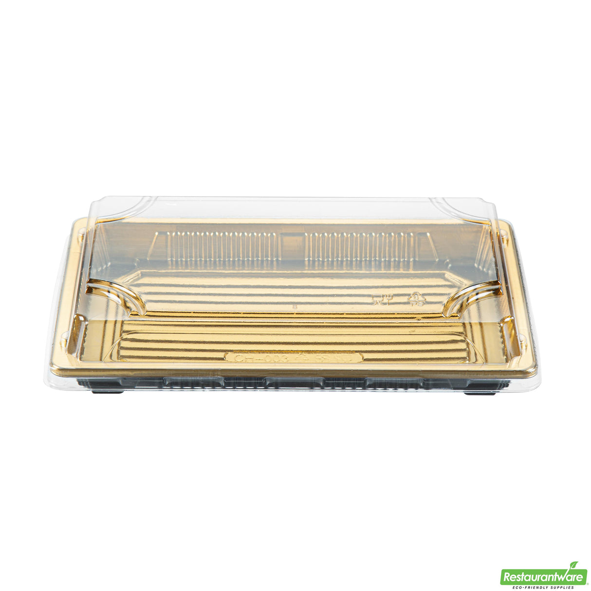Trays, Take-Out Sushi, Roku 8.25 x 5.25 x 1.50 Inch, Plastic, Gold, Rectangular, includes Clear Lid,100 - 2 PIECE