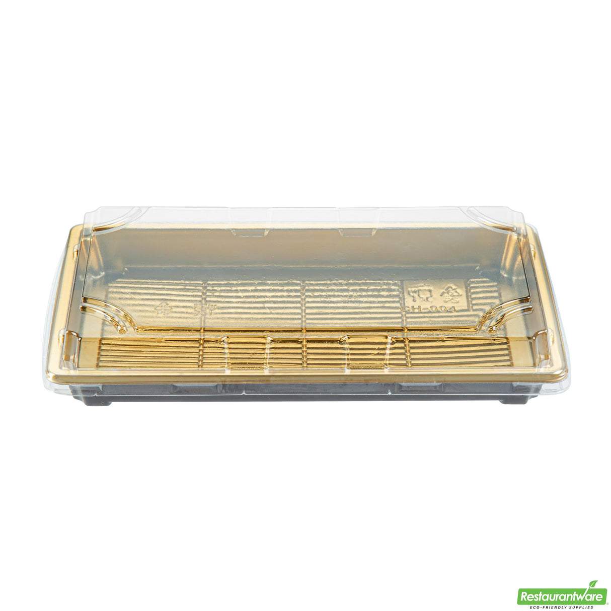 Trays, Take-Out Sushi, Roku 9.25 x 6 x 1.75 Inch, Plastic, Gold, Rectangular, includes Clear Lid,100 - 2 PIECE