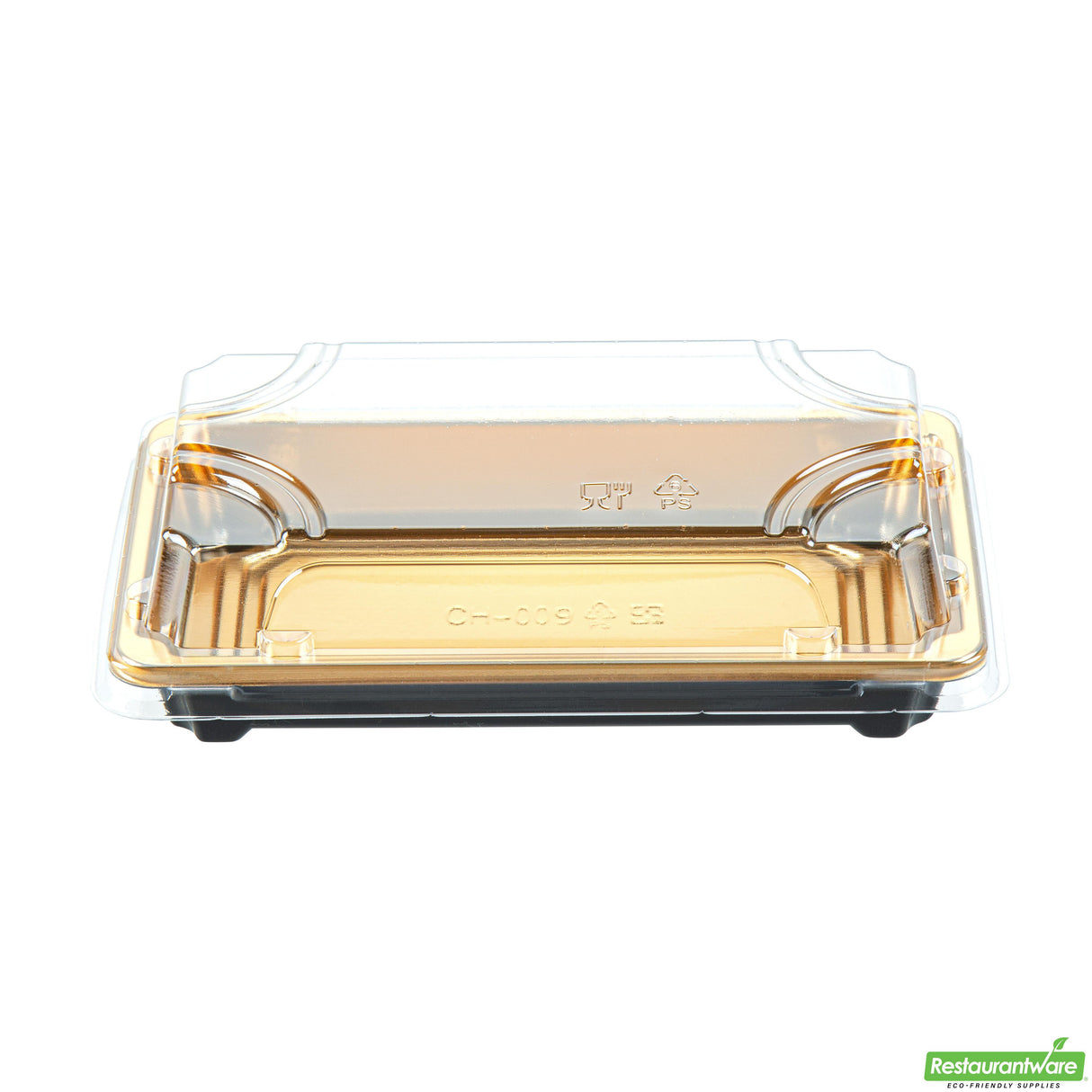 Trays, Take-Out Sushi, Roku 6 x 3.50 x 1.75 Inch, Plastic, Gold, Rectangular, includes Clear Lid,100 - 2 PIECE