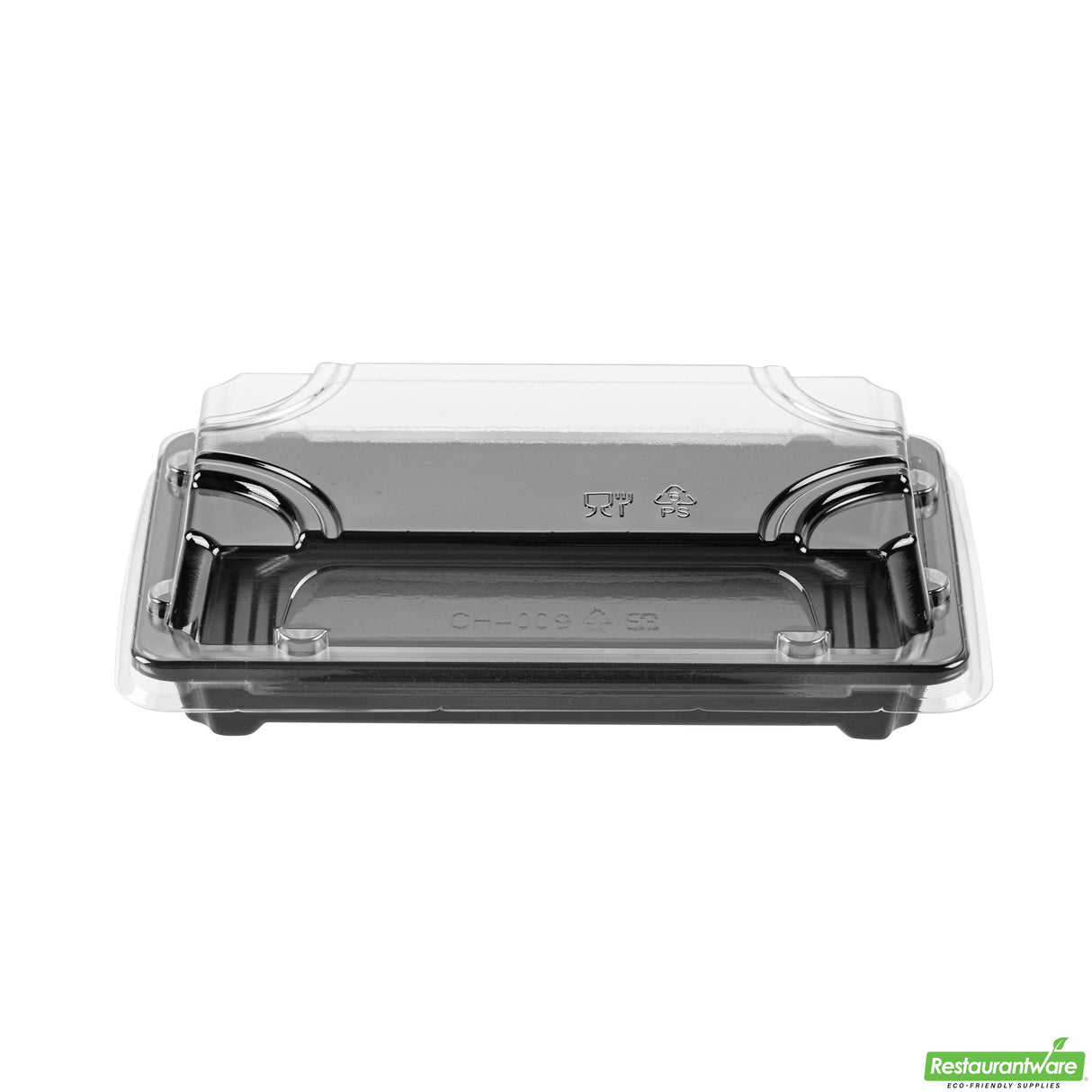 Trays, Take-Out Sushi, Roku 6 x 3.50 x 1.75 Inch, Plastic, Black, Rectangular, includes Clear Lid,100 - 2 PIECE