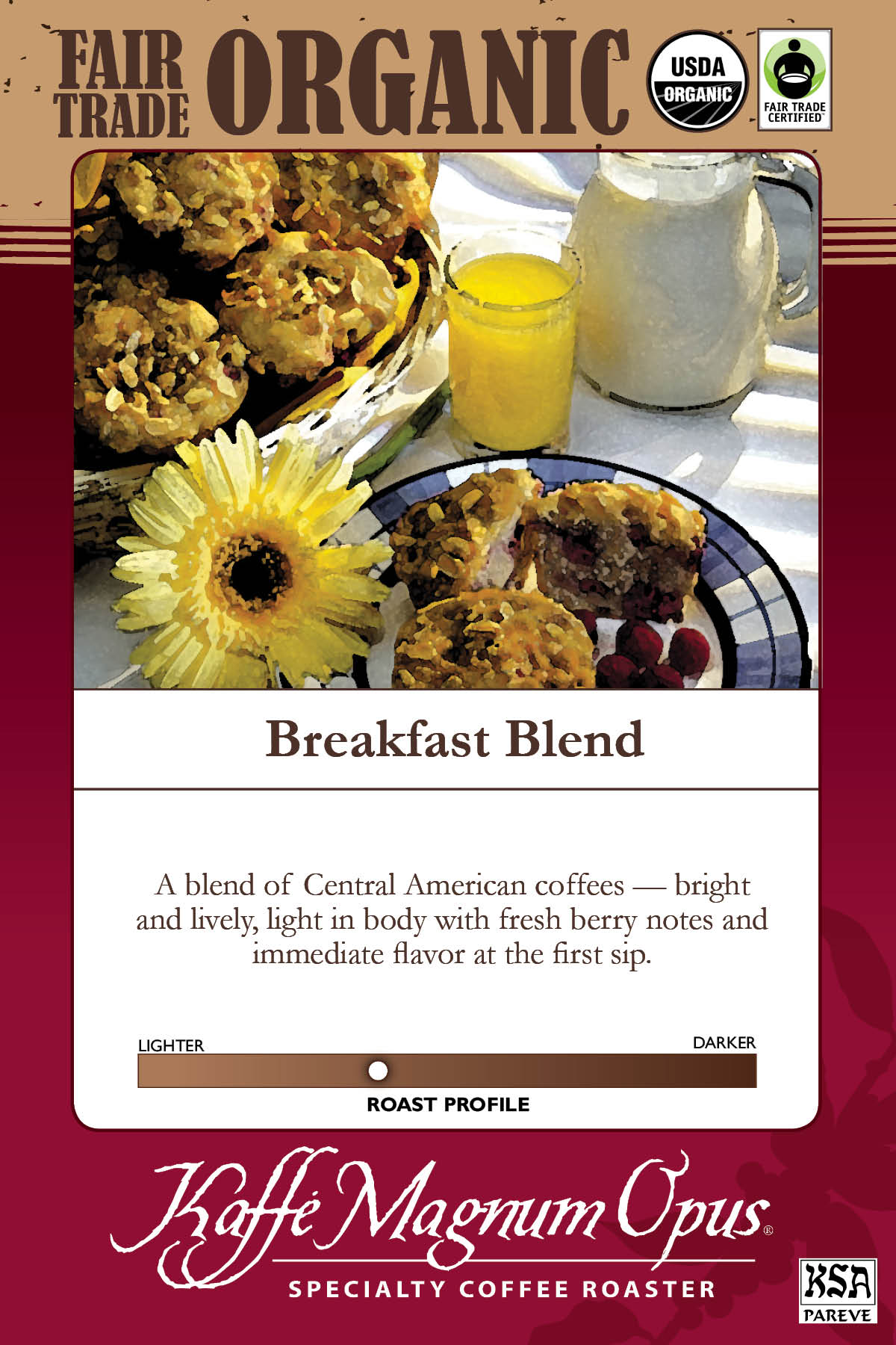 Coffee, Whole Bean, Breakfast Blend,2 - 5 POUND