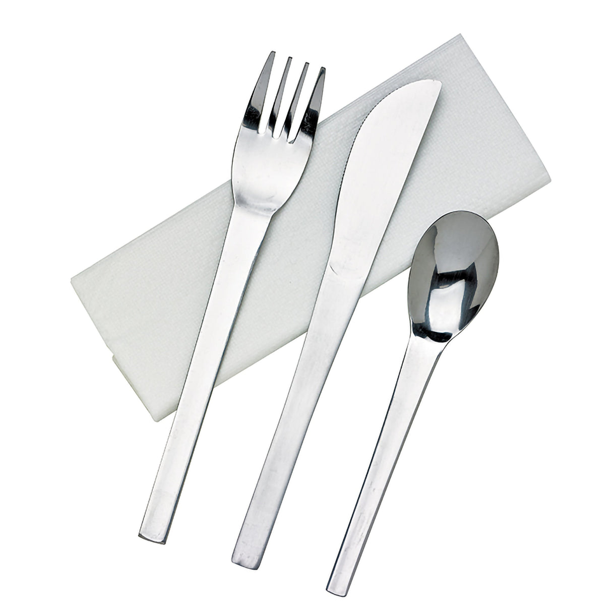 Cutlery Kits, Fork/Spoon/Knife, Stainless Steel, with Napkin, Paper Pouch, 8.17 Inch, Reusable,50 - 4 PIECE