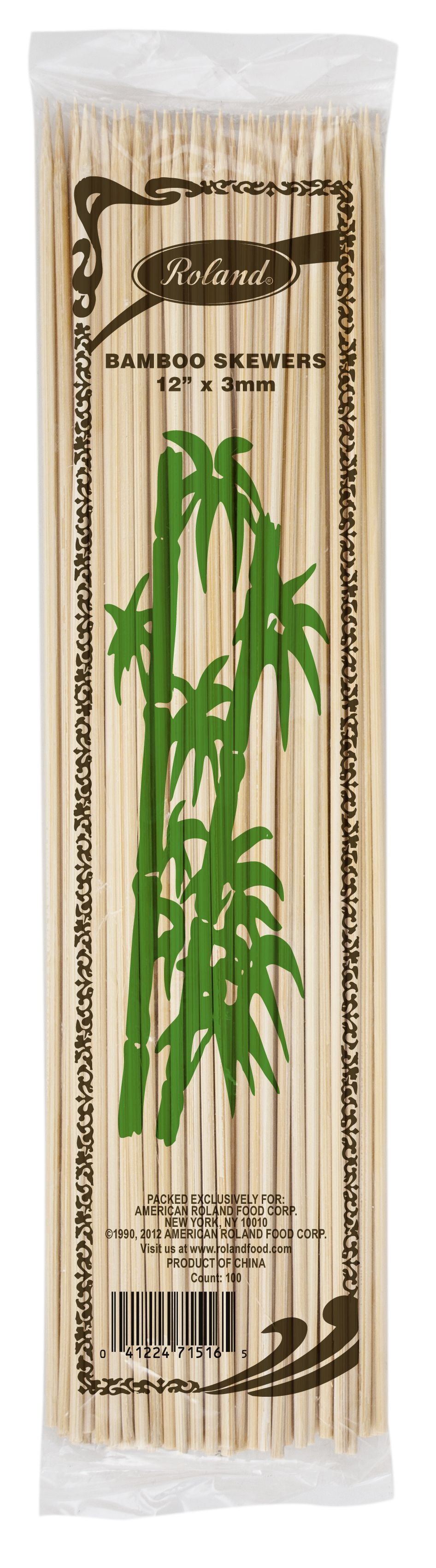 Skewers, 12 Inch, Bamboo, 3 Millimeter Diameter,144 - 100 COUNT