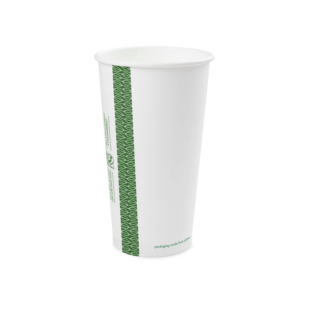 Cups, Hot, 20 Ounce, Paper, White with Green Decor, PLA-Lined,20 - 50 COUNT