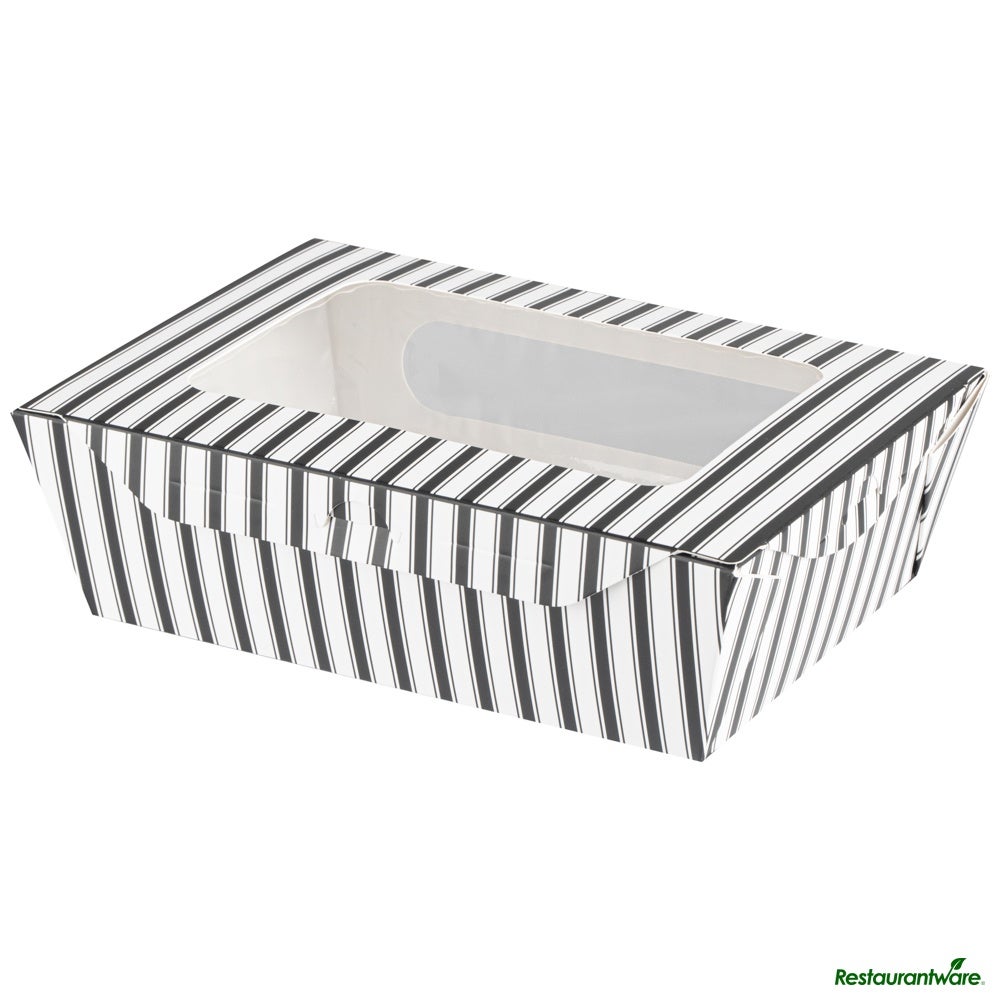 Boxes, Lunch, RW Base 57 Ounce, Laminated Paper, Black & White, Extra Large, 8 x 5.50 x 2.50 Inch, with 2 Windows,4 - 50 COUNT