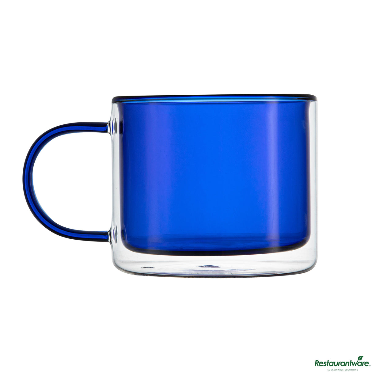 Mugs, Coffee, 11 Ounce, Glass, Blue, Double Wall, with Handle,6 - 2 COUNT