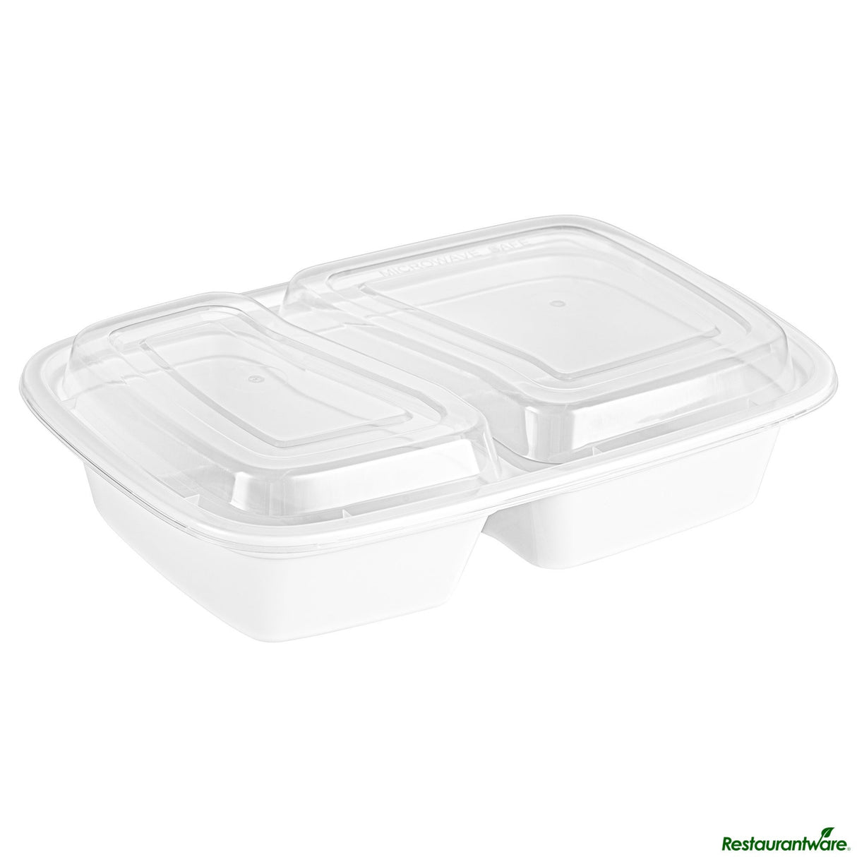 Containers, 2-Compartment, Asporto 32 Ounce, Microwavable Plastic, White, 8.75 x 6 x 2 Inch, includes Clear Lid,50 - 1 EACH