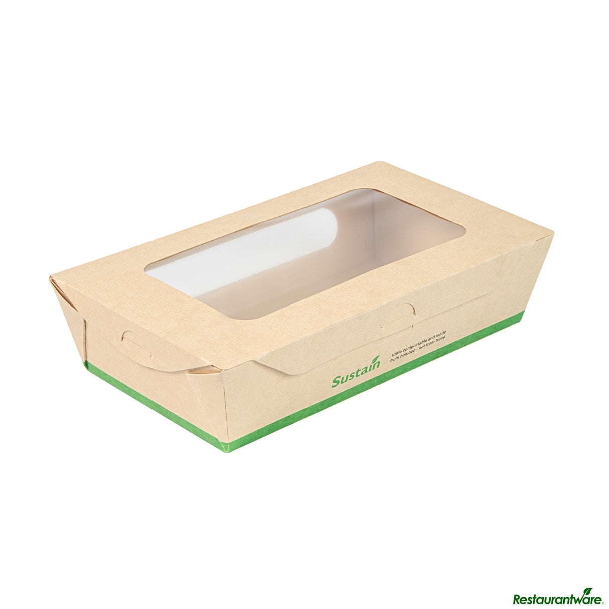 Boxes, Lunch, 35 Ounce, PLA-Lined Paper, 8 x 4.75 x 2 Inch, Compostable, with Window,50 - 1 EACH