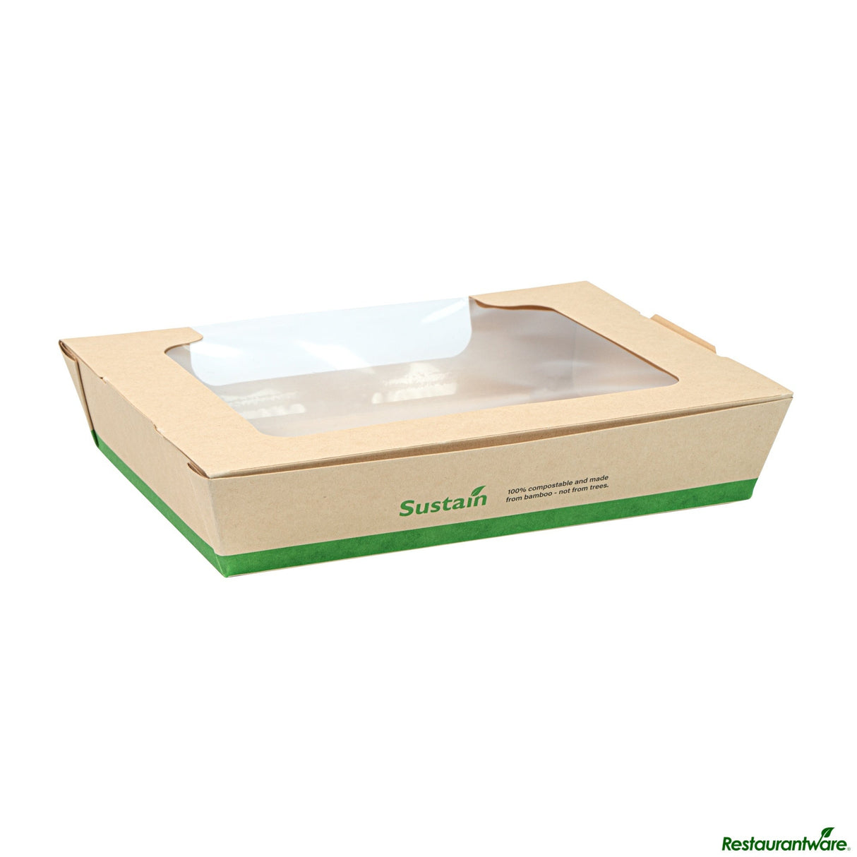 Boxes, Salad, 40 Ounce, PLA-Lined Bamboo Paper, 8.25 x 6.25 x 1.5 Inch, Compostable, with Window,50 - 1 EACH