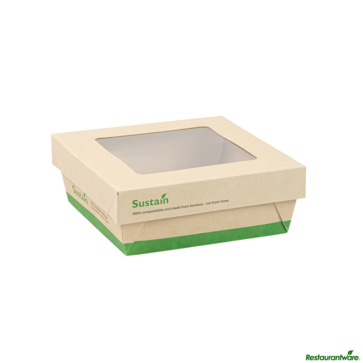 Containers, Take-Out, 27 Ounce, PLA-Lined Bamboo Paper, 5.25 x 5.25 x 2 Inch, Compostable, with Window,50 - 1 EACH