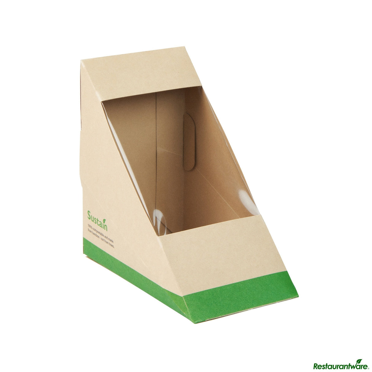 Boxes, Sandwich, 4.75 x 4.75 x 2.75 Inch, PLA-Lined Bamboo Paper, Compostable, with Window,25 - 1 EACH