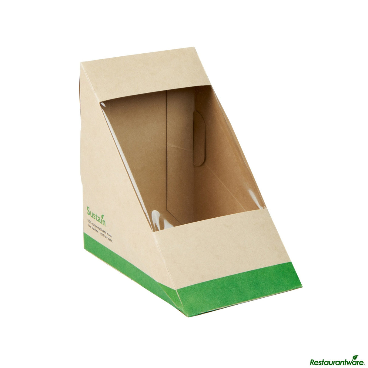 Boxes, Sandwich, 4.75 x 4.75 x 3.25 Inch, PLA-Lined Bamboo Paper, Compostable, with Window,25 - 1 EACH