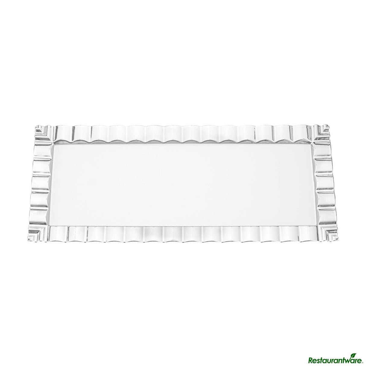 Plates, Maxi Serve 14.25 x 6.25 Inch, Plastic, White, with Silver Ruffled Rim, Rectangular,25 - 1 EACH