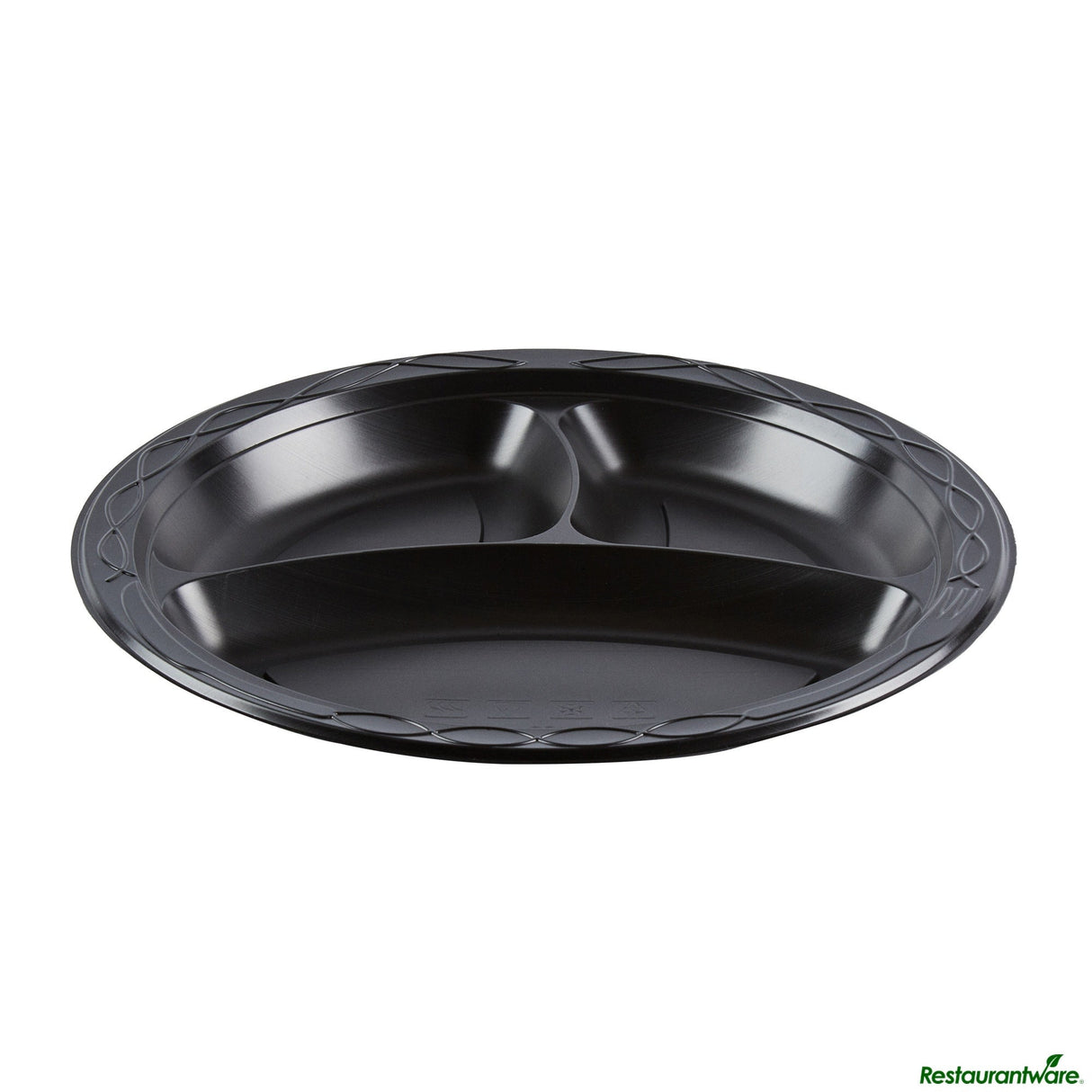 Plates, 3-Compartment, RW Base 10.25 x 10.25 x 0.75 Inch, Microwavable Plastic, Black, Round,50 - 1 EACH
