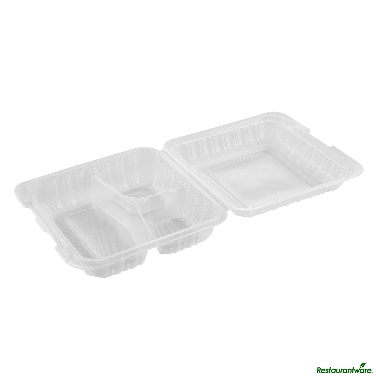 Containers, 3-Compartment, RW Base 40 Ounce, Microwavable Plastic, Clear, 9 x 9 x 3 Inch, Clamshell, Square,50 - 1 EACH