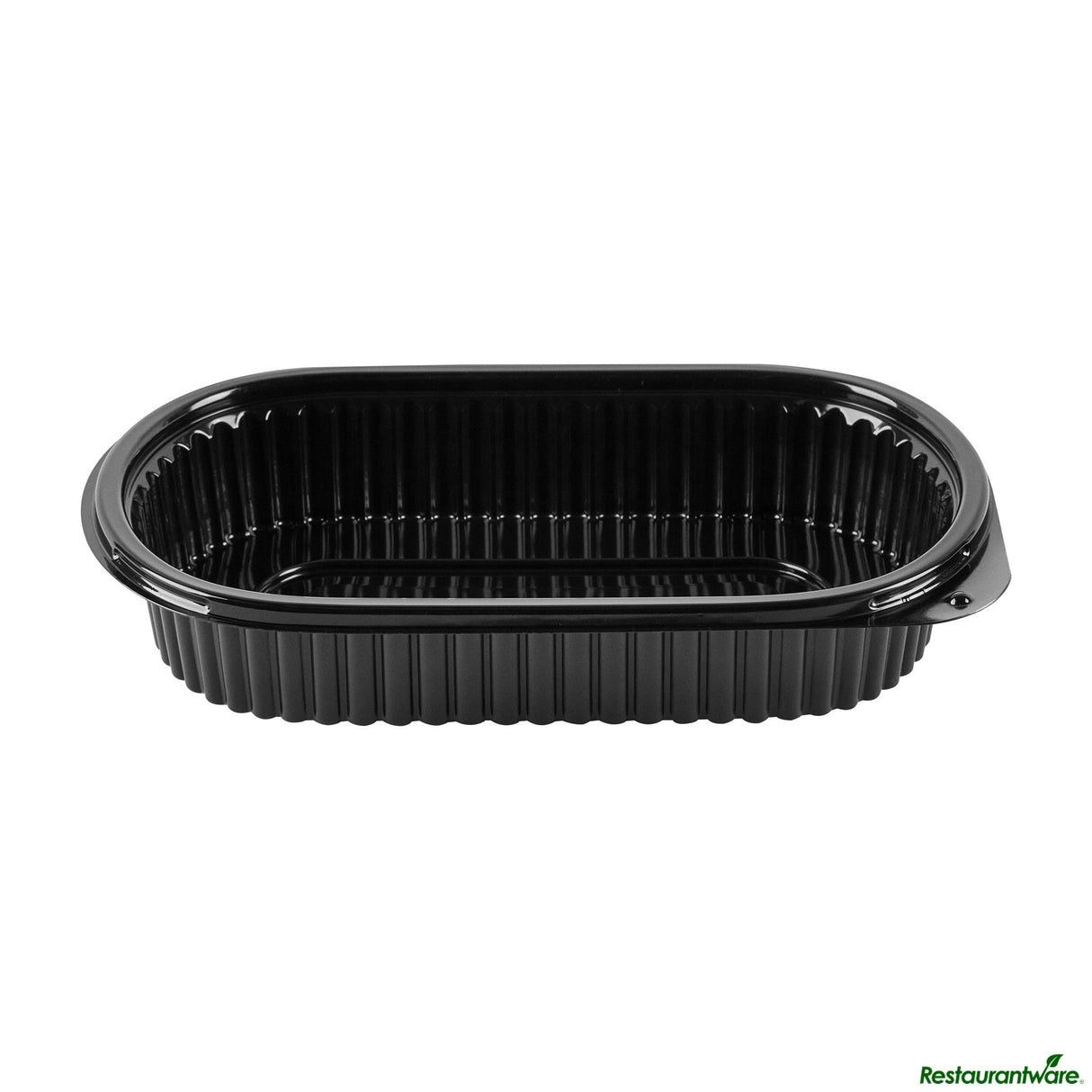 Containers, Food, RW Base 25 Ounce, Microwavable Plastic, Black, 9.25 x 6 x 1.75 Inch, Oval, Includes Clear Flat Lid,50 - 1 EACH