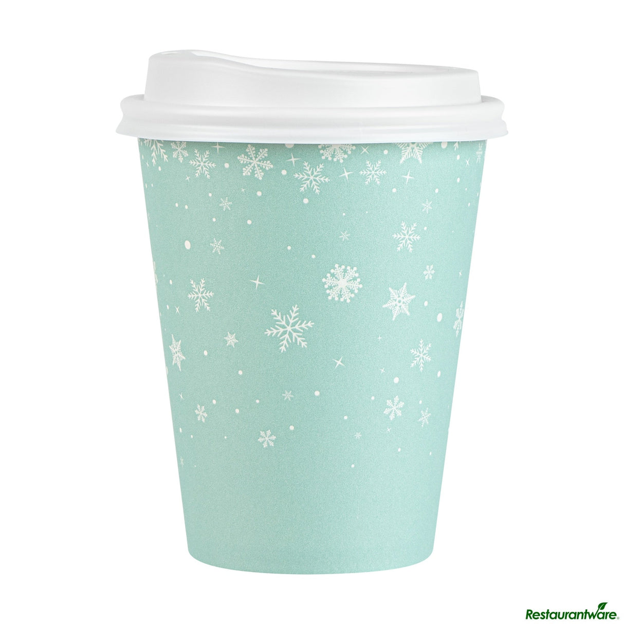 Cups, Hot, Restpresso 12 Ounce, Paper, Blue Christmas Snowflakes, Single Wall, 3.5 x 3.5 x 4.75 Inch, with White Lid,20 - 1 EACH