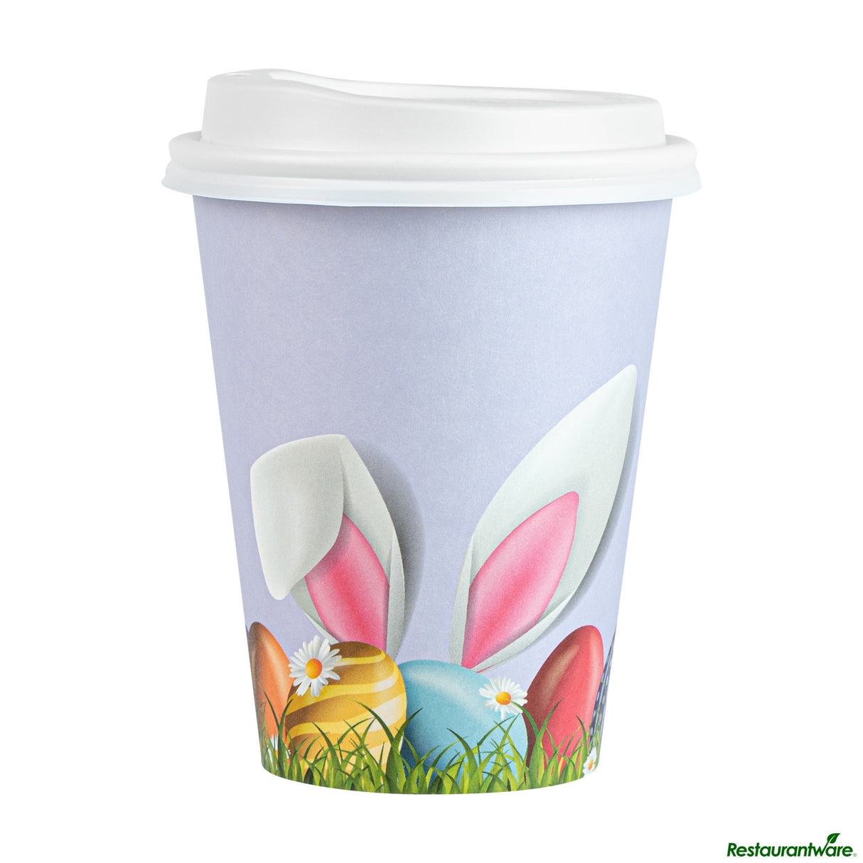 Cups, Hot, Restpresso 12 Ounce, Paper, Easter, Single Wall, 3.5 x 3.5 x 4.75 Inch, with White Lid,20 - 1 EACH