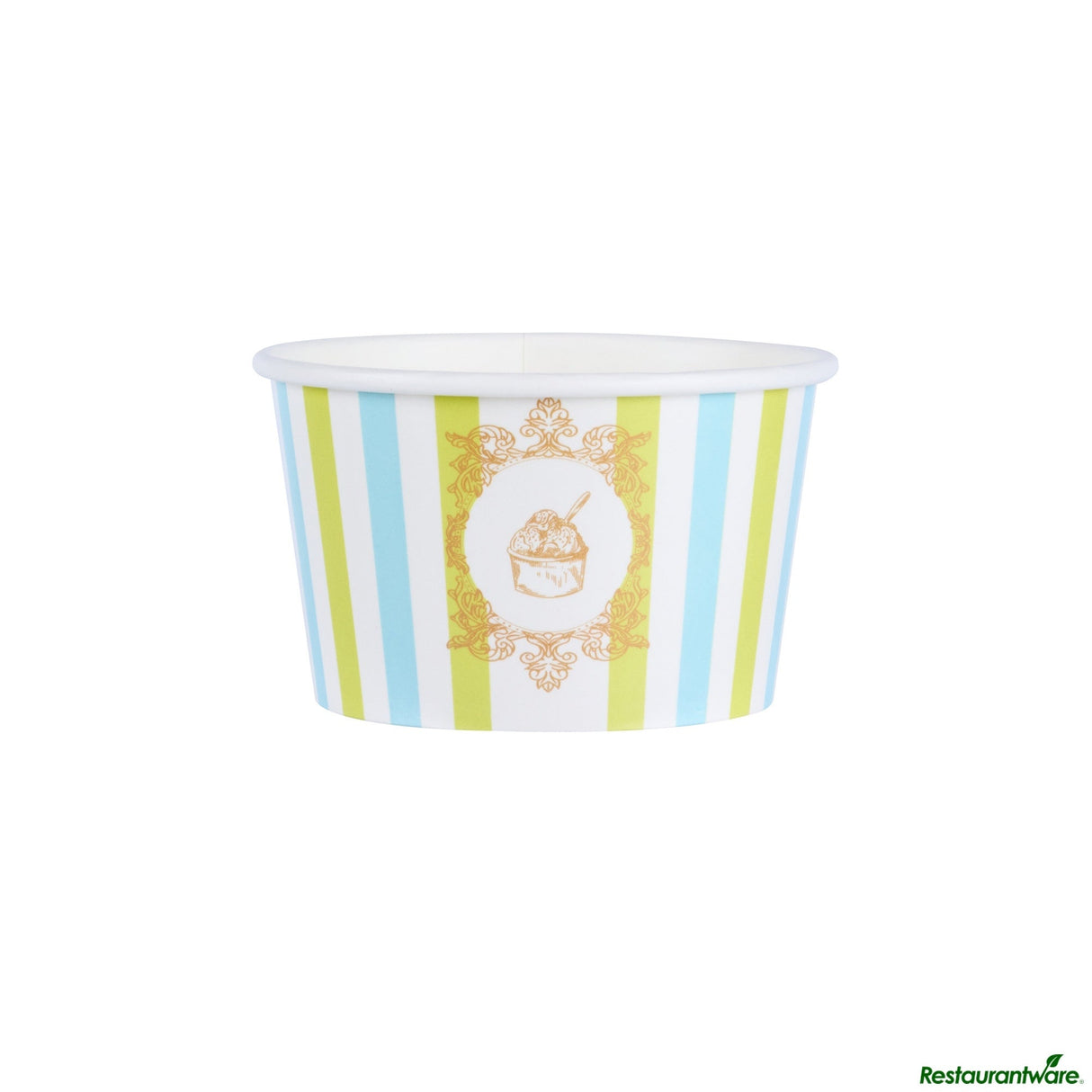 Cups, To-Go, Coppetta 8 Ounce, Paper, Blue & Green Stripe, Round, 3.75 x 3.75 x 2.25 Inch,50 - 1 EACH
