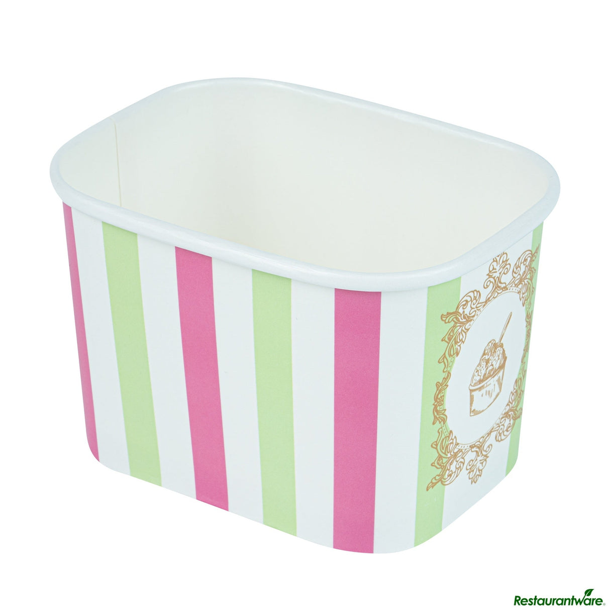 Cups, To-Go, Coppetta 12 Ounce, Paper, Green & Pink Stripe, Square, 4.25 x 3.25 x 2.75 Inch,50 - 1 EACH
