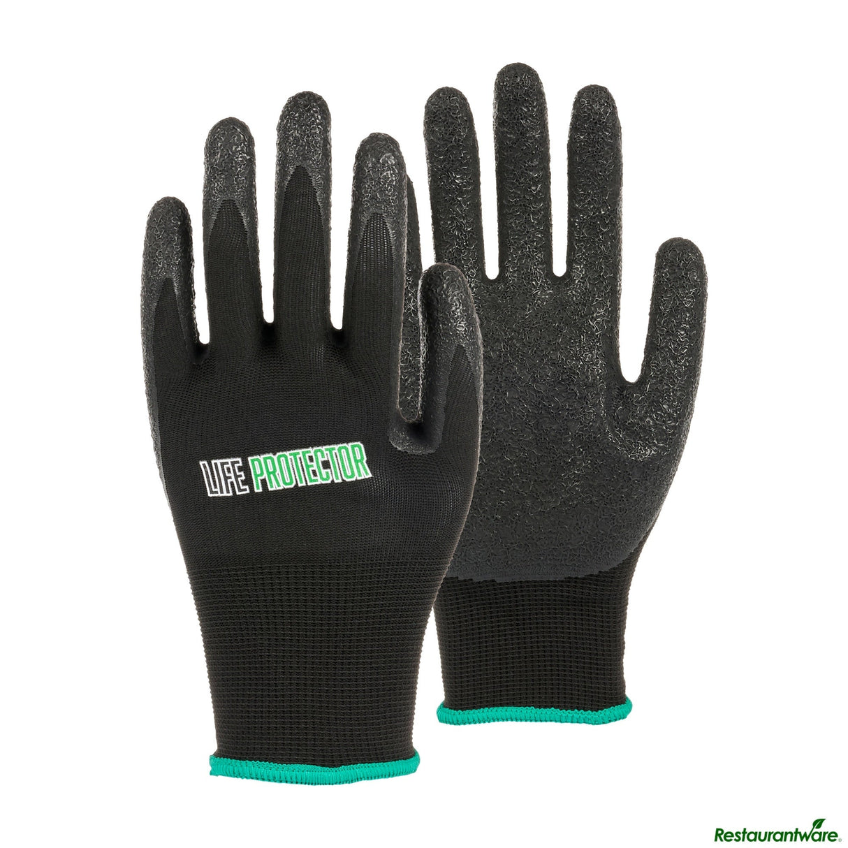 Gloves, Work, Life Protector Medium, Nylon, Textured Latex Coated Palm, Black,10 - 2 PIECE