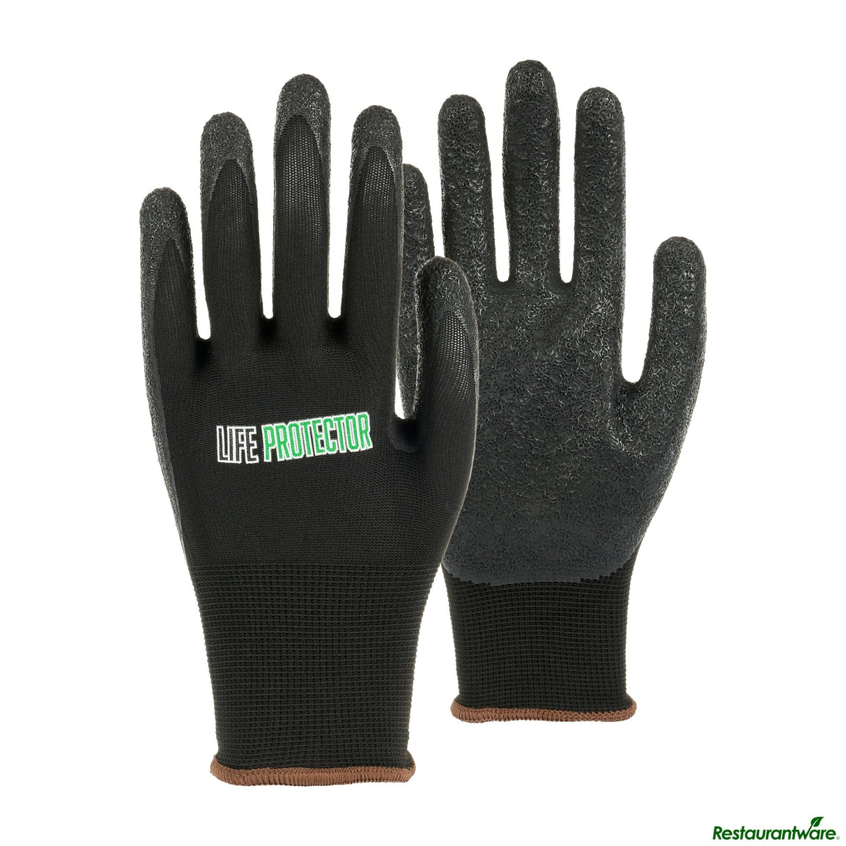 Gloves, Work, Life Protector Large, Nylon, Textured Latex Coated Palm, Black,10 - 2 PIECE