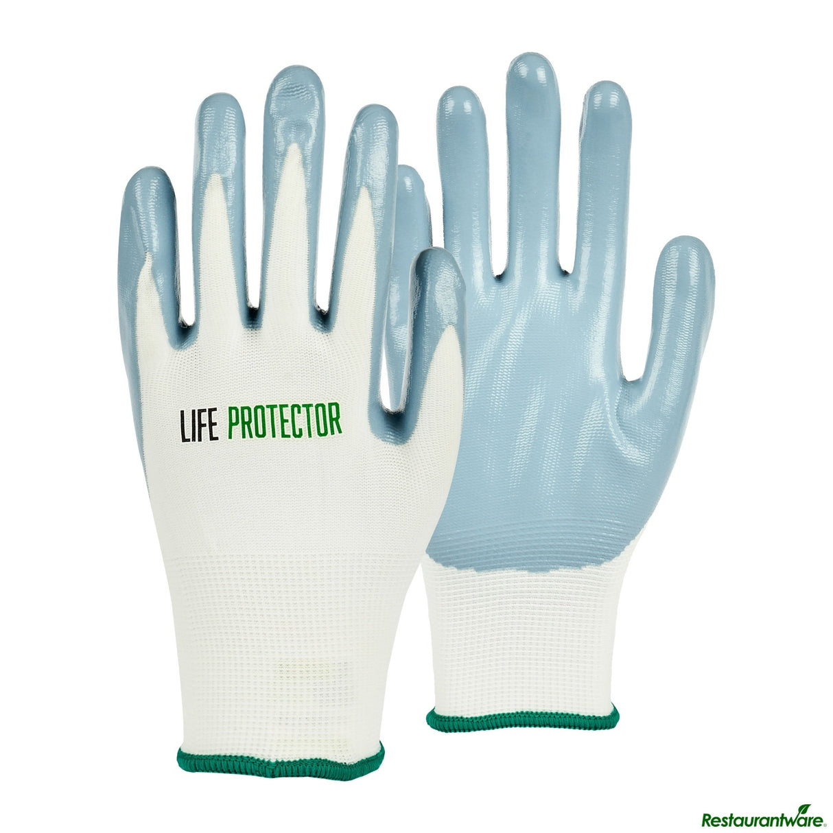 Gloves, Work, Life Protector Medium, Nylon, Nitrile Coated Palm, White,10 - 2 PIECE