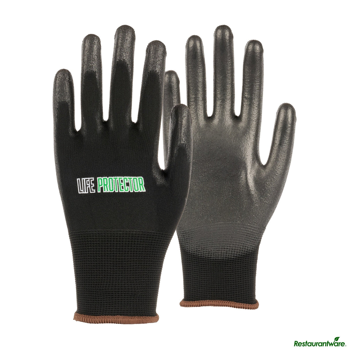Gloves, Work, Life Protector Large, Nylon, Polyurethane Coated Palm, Black,10 - 2 PIECE
