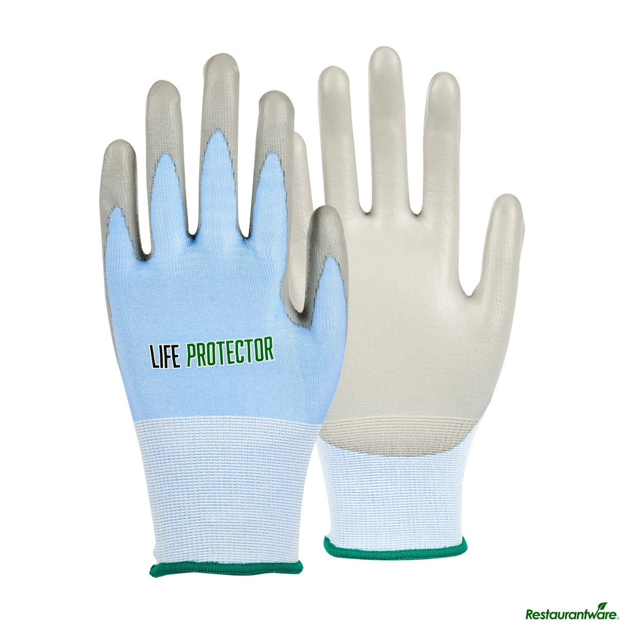 Gloves, Work, Life Protector Medium, Cut-Resistant, Polyurethane Foam Coated Palm, Light Blue,10 - 2 PIECE