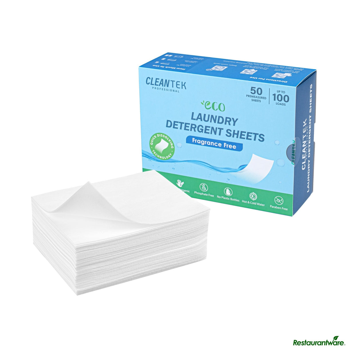 Detergent, Laundry, Clean Tek, Sheet, Fragrance Free,50 - 1 EACH