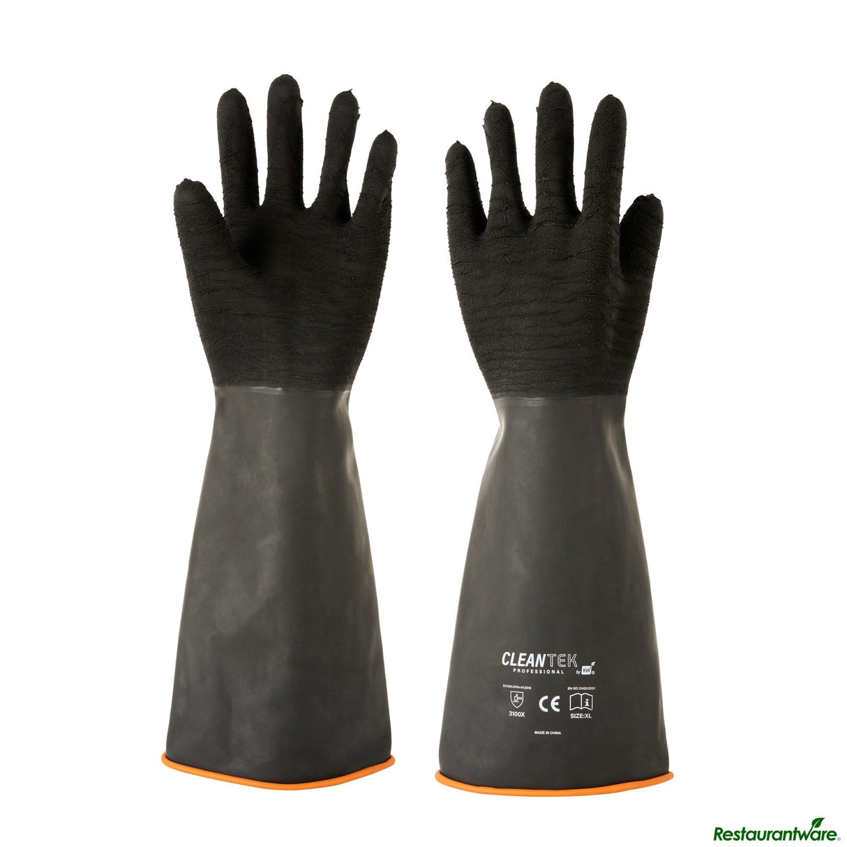 Gloves, Latex, Clean Tek, Heavy-Duty, Non-Slip, Black, Chemical-Resistant, 17.75 Inch, 35 Mil,10 - 2 PIECE