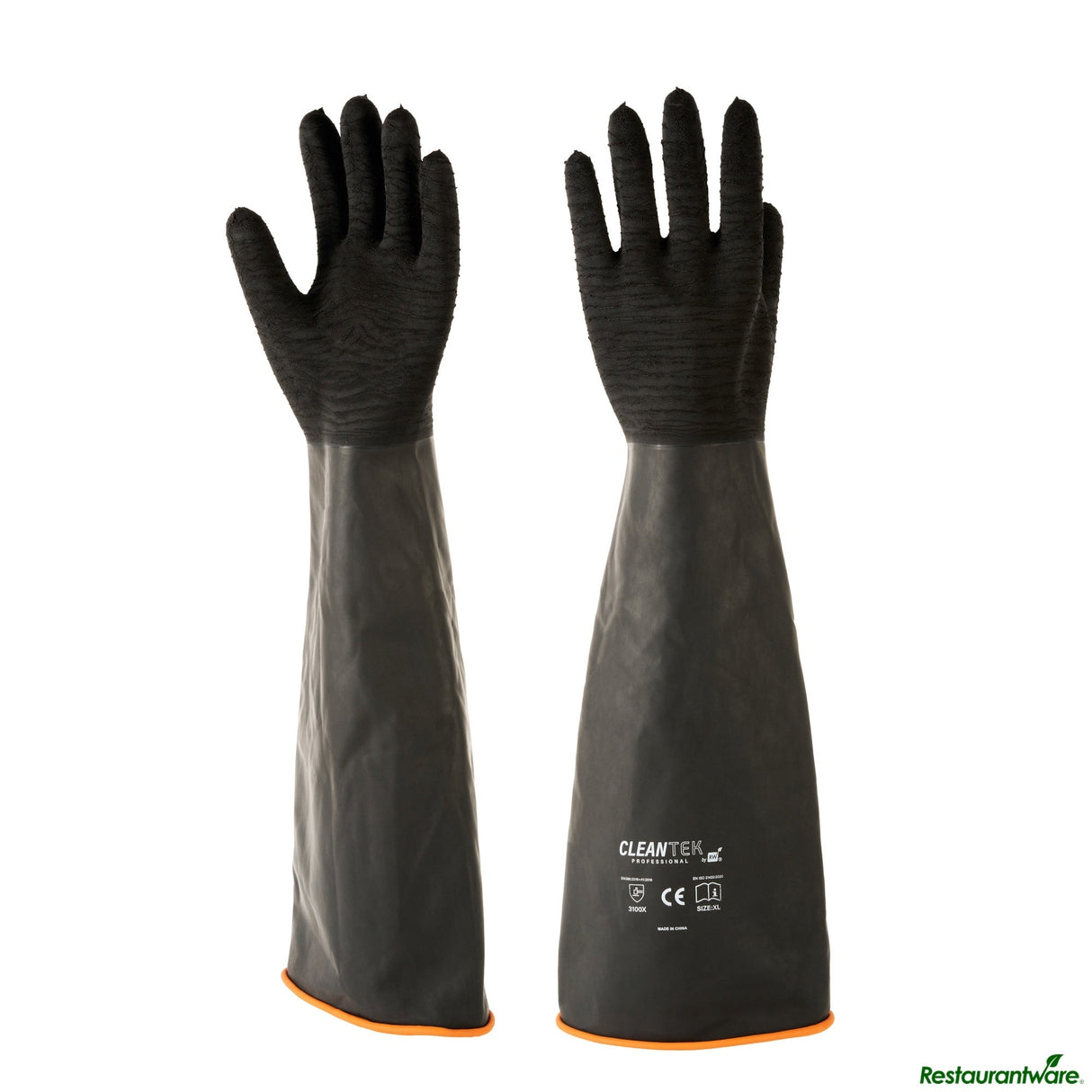 Gloves, Latex, Clean Tek, Heavy-Duty, Non-Slip, Black, Chemical-Resistant, 21.75 Inch, 35 Mil,10 - 2 PIECE