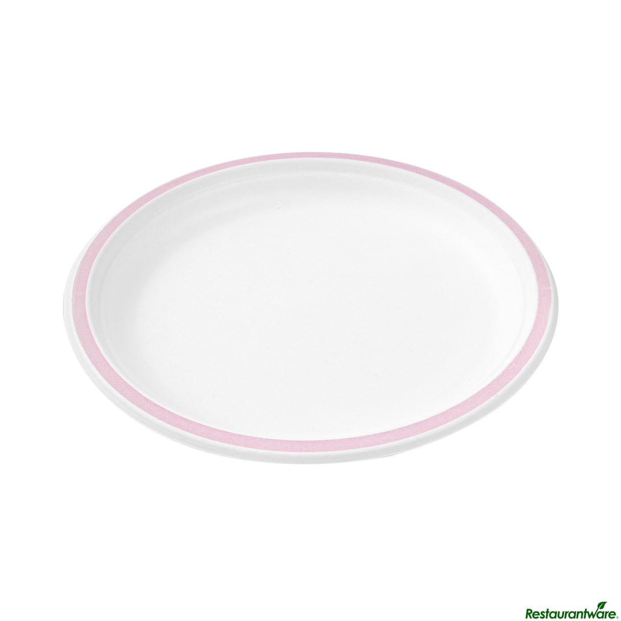Plates, 10.25 Inch, Sugarcane, White, with Pink Rim,4 - 25 COUNT