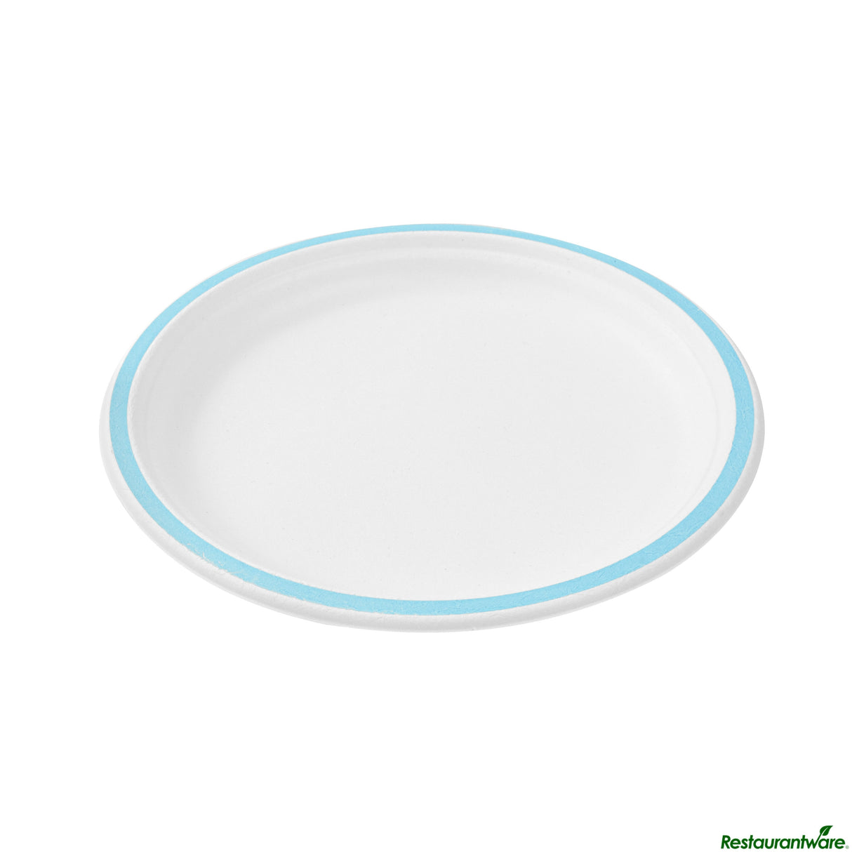 Plates, 10.25 Inch, Sugarcane, White, with Blue Rim,4 - 25 COUNT