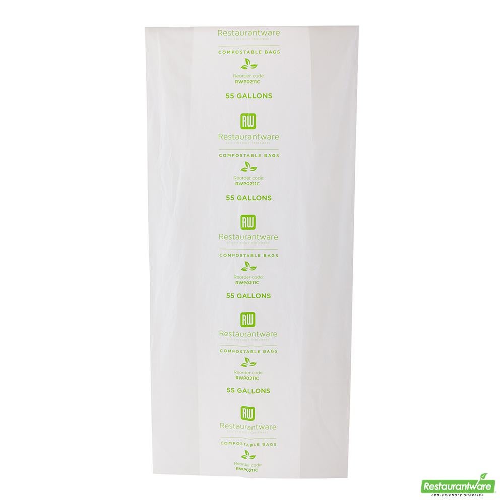 Can Liners, Biodegradable, 55 Gallon, Clear, Low Density, 55.1 x 24.4 Inch,1 - 100 COUNT