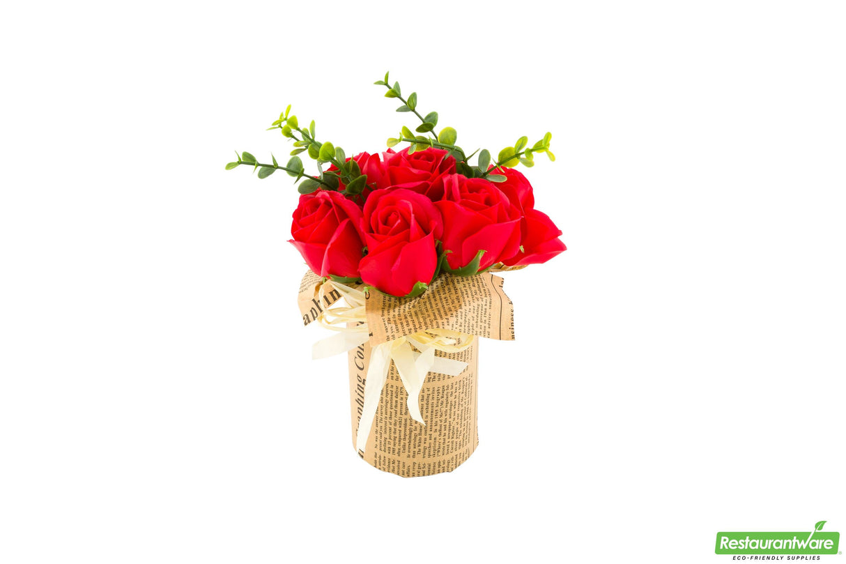 Roses, Red, Faux, with 7 Blooms, Sapone del Fiore, in Plastic Pot,1 - 12 COUNT