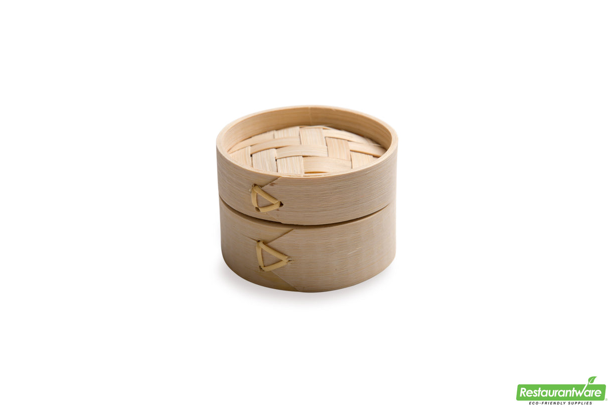 Containers, Steamer, Mini 3.2 Inch, Bamboo, Natural, Round, with Woven Lids, 3.2 Linear Inch,1 - 100 COUNT