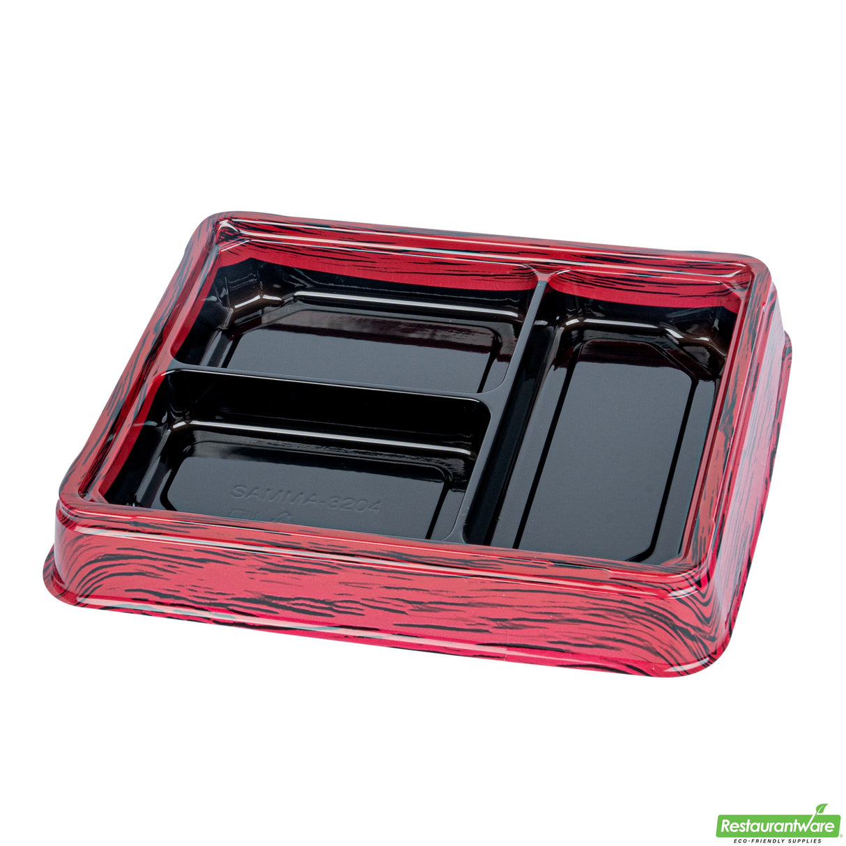 Boxes, 3-Compartment, Bento Tek 16 Ounce, Plastic, Red & Black, 8.75 x 7.50 x 1.25 Inch, Rectangular,2 - 50 COUNT