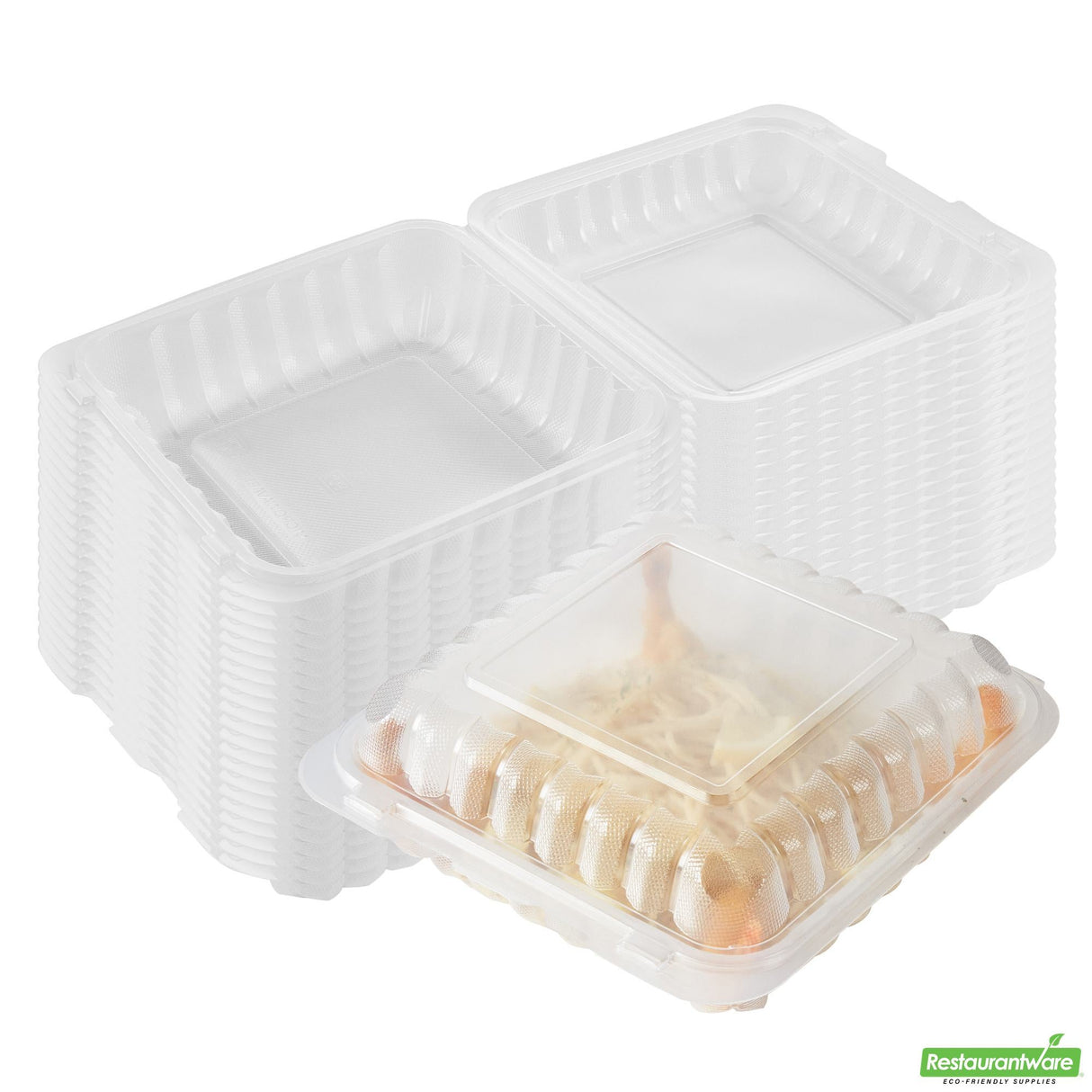 Containers, RW Base 47 Ounce, Microwavable Plastic, Clear, 9 x 9 x 3.50 Inch, Clamshell, Square,50 - 1 EACH
